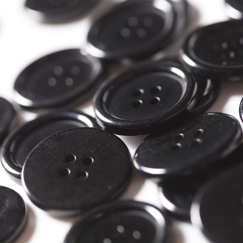 60 botones negros – 1 pulgada de resina de plástico