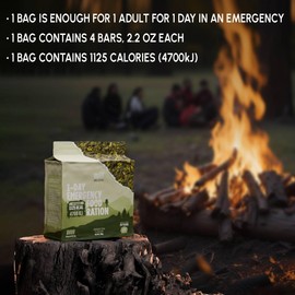 Green Tea Emergency Food Supply - 3-days 72 hours Biscuit Bars MREs Meals Military 2024 Survival Kit - 20 Years Shelf Life Camping Hiking Supplies