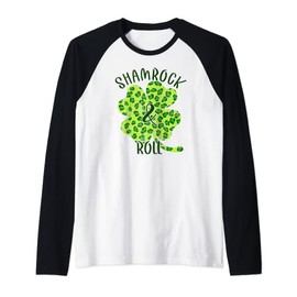 Shamrock & Roll Green Leopard Print Clover Vintage Raglan Baseball Tee