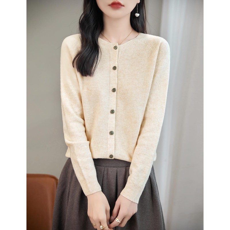 Chanyarn Women's Crew Neck 100% Merino Wool Cardigans 2024 Spring