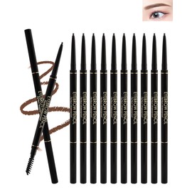 Waterproof Light Brown Eyebrow Pencil Set, 12Pcs Retractable Brow Micro Professional Eyebrow Pencil, Ultra Fine Long Lasting Eye Makeup for Perfect Eye Liner Brows Shaping & Filling Brow Gel Pen- 02