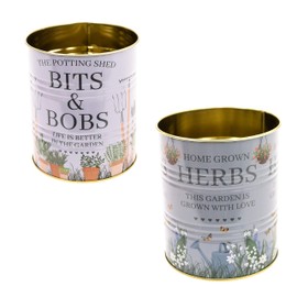 Set of 2 Potting Shed Round Metal Garden Storage Tin Box