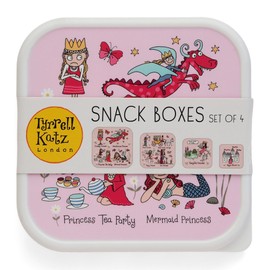 Tyrrell Katz Kids Snack Boxes with Princess Print - Children's 4 Piece Set - Freezer Safe Square Food Storage Containers