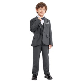 LOLANTA Tuxedo Black Boys Suit, Page Boy Suits for Wedding, darkgray