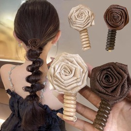 4 Pcs Rose Flower Braided Telephone Scrunchies Spiral Stretchy Ponytail Holders Hair Bands Phone Cord Hair Ties Women Daily Use Wedding Birthday Hairpin