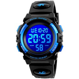 carlien Mens LED Digital Watch Chronograph Sports Watches 50m Waterproof Wristwatch 7 Colors Flashing Watch, blue, 43MM, Chronograph,Digital