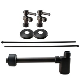Westbrass 1/2" IPS Lever Handle Angle Stop Complete Pedestal Sink Installation Kit with 1-1/4" Euro Flat Trap, Oil Rubbed Bronze, D19103BLK-12
