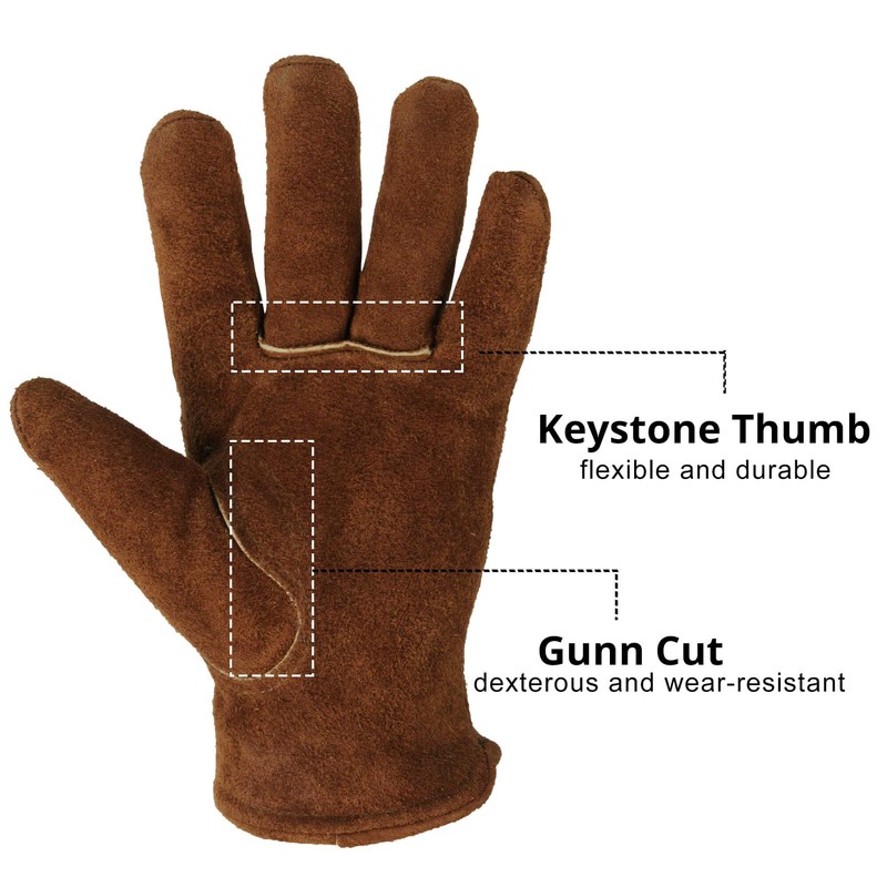OZERO Winter Thermal Leather Work Gloves with Thick Imitation Lambswool