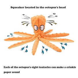 Squeaky Dog Toys for Small, Medium, and Large Pets, Cute Interactive Plush Dog Chew Toys, Orange Octopus and Squirrel, 2 Pack