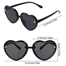 obmwang 2 PCS Kids Heart Shaped Sunglasses Cute Bee Glasses with Strap for Girls Boys Age 3-10 UV400 Protection Outdoor Beach