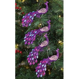 Christmas Concepts® 20cm (8") Peacock Decoration With Jewelled Tail - Luxury Christmas Tree Decorations (Purple Beaded, Pack of 4)