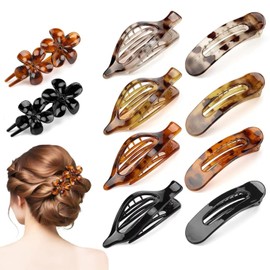 10Pcs French Flat Hair Clips for Women - 3 Stylish Tortoiseshell Claw Clips, Large Strong Hold Hair Clips for Thick or Thin Hair, Perfect for Daily Use, Salon, Work & Travel