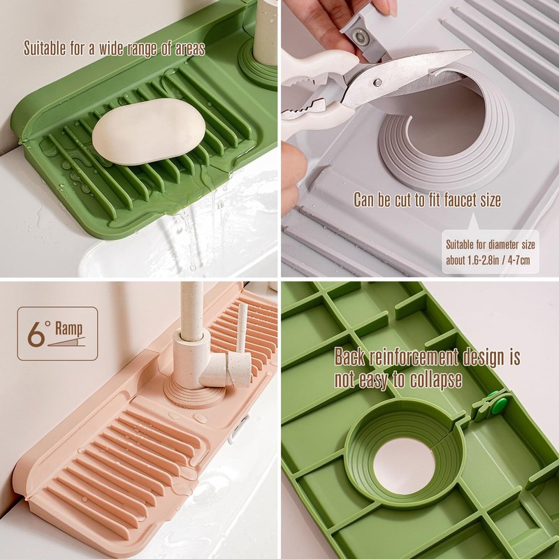 Longer Silicone Faucet Mat for Kitchen Sink – Button Style