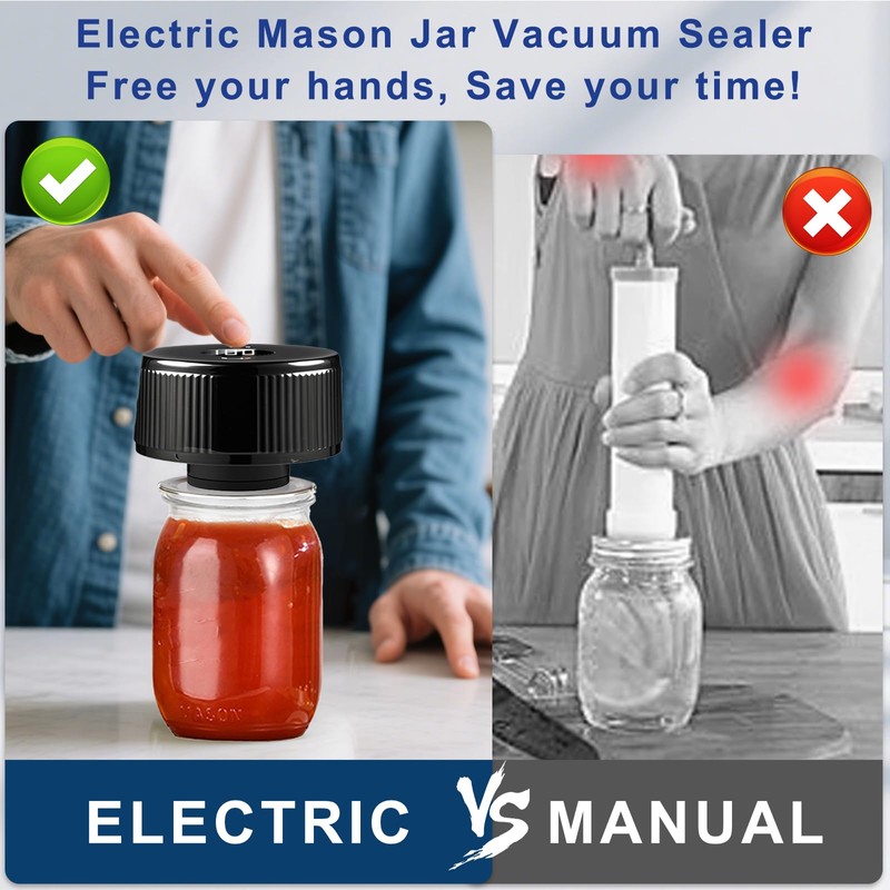 Electric Mason Jar Vacuum Sealer Kit - for Wide &