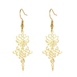 KKJOY Lotus Flower Yoga Symbol Dangle Earrings Stainless Steel Buddhism Unalome Inspirational Jewelry for Women Charming Ladies (Gold)