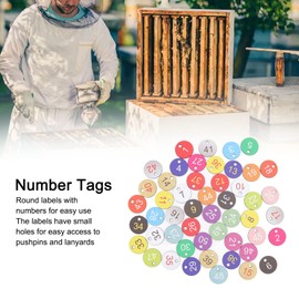 50 Pieces Round Plastic Number Plates, 1-50 Numbers, Colorful Identification Labels, Plastic Number Labels with Small Holes for Beekeeping, (1-50)