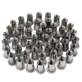 HSEAMALL 50PCS M8 Stainless Steel Rivet Nut Flat Head Threaded Insert Rivet Nutsert Cap Instalaltion Tool