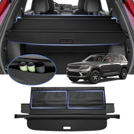 Cargo Cover for 2022 2023 2024 2025 Jeep Grand Cherokee (2 Row; WL) 4XE Accessories Trunk Cover with Extra Leather Pouch Retractable Security Shield Shade Cover pgraded Version