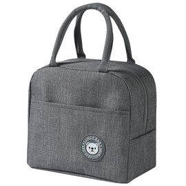 Lunch Bag Waterproof Insulated Lunch Tote Reusable Cooler Lunch Box Retain Freshness Large Capacity Meal Container with Side Pocket & Round Handle Easy to Carry for School Work Picnics Travel (Grey)