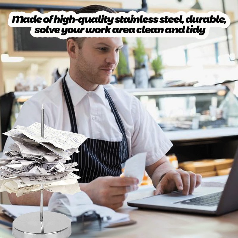 2 Pack Metal Receipt Spikes - Silver Paper Memo Holder,