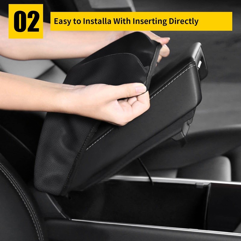 AOMSAZTO Black Leather Armrest Covers for Grand Cherokee 2011-2021 Jeep