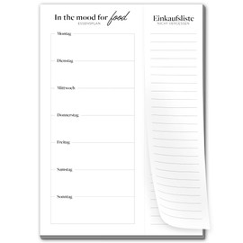 Primus Print Menu Planner with Shopping List - Food Planner - Shopping List - Notepad - A5 - Meal Plan - Diet Plan (Black/White, 1)
