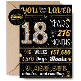 Wonkali 18th Birthday Gifts for Boys, Girls, Happy 18th Birthday Greeting Card Decorations for 18 Year Old Boy (Black and Golden)