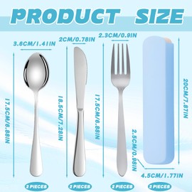 8 Stück Reisebesteck mit Etui, Campingbesteck Set für unterwegs, Besteck zum Mitnehmen mit grünem und blauem Etui, ideal für Outdoor, Arbeit und Schule