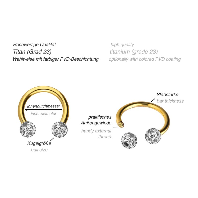 PIERCINGLINE Titanium Horseshoe Ring Epoxy Ball Piercing Ring Nose Ear