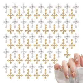 80PCS 3D Cross Nail Charms for Nail Art DIY, Gold Silver Vintage Nail Charms with Rhinestones, Gothic Y2K Design, Easy-to-Use Metal Cross Nail Decorations for Nails, Manicure Accessories Prom Parties