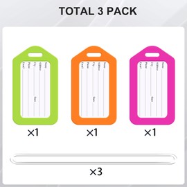 3 Pack Neon Luggage Tag Bright Luggage Tags for Suitcases Bag Tags Name Tags for Kids Travel Accessories Must Haves by Sodsay (Neon)