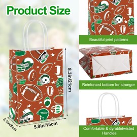 Bgtecho 24 Pcs Football Gift Bags, Football Goodie Bag with Handles, Sports Themed Party Bag, Football Print Paper Treat Bags for Birthday Sports Party Decoration(Style 3)