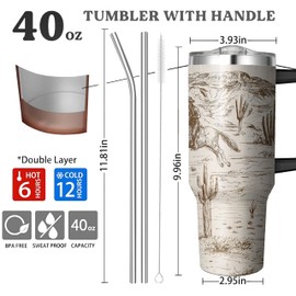 40 Oz Western Tumbler with Handle and Straw, Double Wall Stainless Steel Horse Mugs for Horse Lovers, Horse Gifts for Women Insulated Horse Cups, 40 Oz Horse Coffee Cup Gifts for Horse Lovers Women