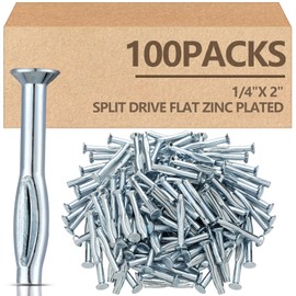 Tandefio 100 Pcs 1/4" x 2" Split Drive Flat Zinc Plated, Hammer in Concrete Nails for Applicable to Concrete and Cement Structures