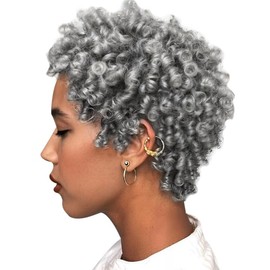 10" 3 Packs Curly Short Grey Crochet Hair for Black Women Wand Curl Prelooped Short Curly Crochet Hair - 8MM Silver Grey