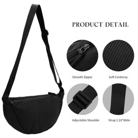 Fjquamitix Corduroy Crescent Crossbody Bag for Women Men Fanny Pack Crossbody Bag Dumpling Lightweight Travel Sling Bag (Black)