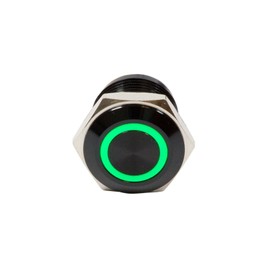 Alpinetech 16mm 5/8" Anti-Vandal O-Ring LED 12V DC Momentary Metal Push Button Switch Flat Top Shallow Depth with Black Housing (Green)