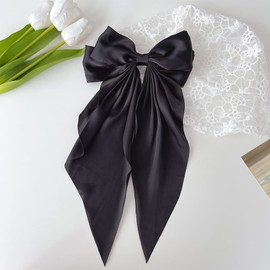 Large Hair Bows for Women Black Hair Bow Big Bow Hair Clip Girl French Barrette with with Velvet Hair Bows Solid Color Ponytail Hair Accessories (Black & Burgundy) (BLACK)