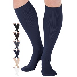 ABSOLUTE SUPPORT Mens Compression Socks for Circulation 20-30mmHg, Made in USA Opaque Graduated Compression Stockings for Varicose Veins, Edema, Arthritis - Navy, Large, A104NV3