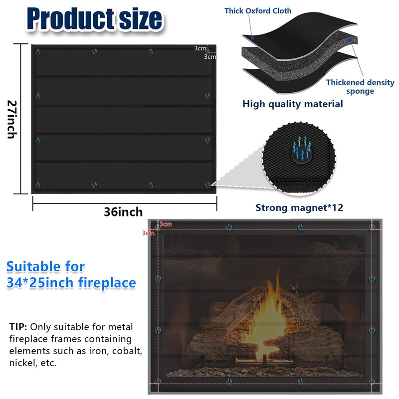 Magnetic Fireplace Blanket for Heat Loss Indoor Fireplace Covers Keep