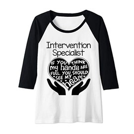 Womens Intervention Specialist T shirt Heart Hands School Gift Raglan Baseball Tee