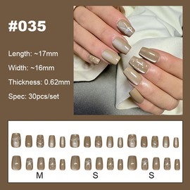【NEW ARRIVALS!】 Press on Nails French Tip Bling Coffin Short Almond Fake Nails with Designs Glue on Nails Long Glossy Gradient Medium False Nails Reusable Full Cover Thick Nail Acrylic Stick on Nails for Women Girls 24 Pcs:_035