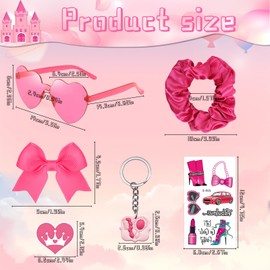 cadelon 84 Pcs Hot Pink Princess Party Favors Kit -Heart Shaped Glasse，Headband Bowknots，Tattoo Stickers，Stickers，Keychain，Stuffer Filler Makeup Party Decorations