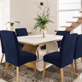 Ystyle Stretch Chair Covers, Set of 6, Chair Covers, Elastic, Removable, Washable, Universal Durable Chair Covers, for Hotel, Banquet, Kitchen, Restaurant, Wedding Party, Dark Blue