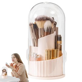 Makeup Brush Holder, Desktop Organizer, 360 Degree Rotating Storage Containers Dustproof with Lid for Cosmetics Brushes Travel Bathroom Desk Dresser