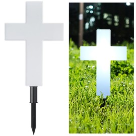 yeesport Solar-Powered Cross Light, Grave Marker Cemetery Decoration, Cemetery Cross for Grave,White LED Light Cross, Garden Stake Light, Outdoor Peaceful Decorative Lamp for Yards, Gardens, Patios
