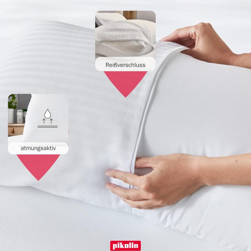 Pikolin Home - Ticking Pillowcase - 100% Cotton, white, 40
