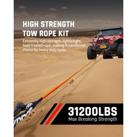 7/16'' x 30ft Tow Rope, UHMWPE Heavy Duty Offroad Snatch Strap with 2 Soft Shackles, 31,200 Lbs Towing Rope Kit for for Off-Road Vehicle 4WD ATV, UTV, SUV (Orange)