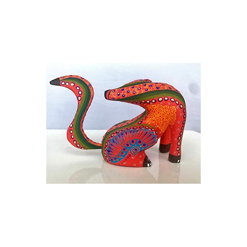 ALKIMIA INC Mexican Alebrije Seated Coyote Wood Carving Handcrafted Sculpture