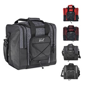 WOLT Bowling Ball Bag for Single Ball - Bowling Ball Tote Bag with Padded Ball Holder, 2 Pockets fit Bowling Shoes Up to Mens Size 14 and Accessories (GREY)